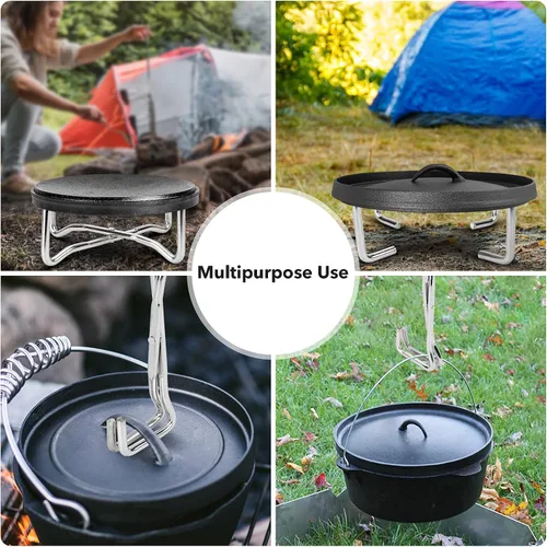 Miniatura 4 de Stanbroil Soporte de tapa de horno holandés plegable de acero inoxidable de 8 pulgadas para cocinar fogatas, soporte plegable 4 en 1, herramienta