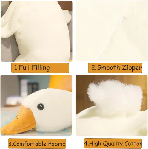 Miniatura 6 de Almohada de ganso de 19.5 pulgadas con animal de peluche de ganso blanco y cisne (blanco, 19.5")