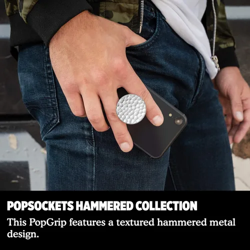 Miniatura 5 de PopSockets: PopGrip - Soporte extensible y agarre con tapa intercambiable para teléfonos y tabletas, metal martillado plateado