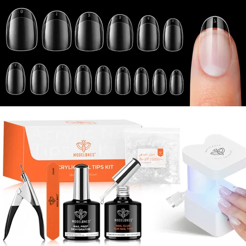 Miniatura 21 de Modelones 240 puntas de uñas de gel de almendra, uñas de gel suave de cobertura completa de grano 40 pregrabadas, medio mate, 15 tamaños, puntas