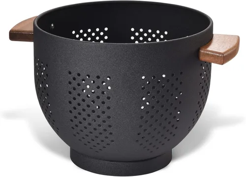 Miniatura 11 de Colador de metal con mango de madera y base estable, cesta coladora de cocina de acero con recubrimiento en polvo para escurrir pasta, verduras