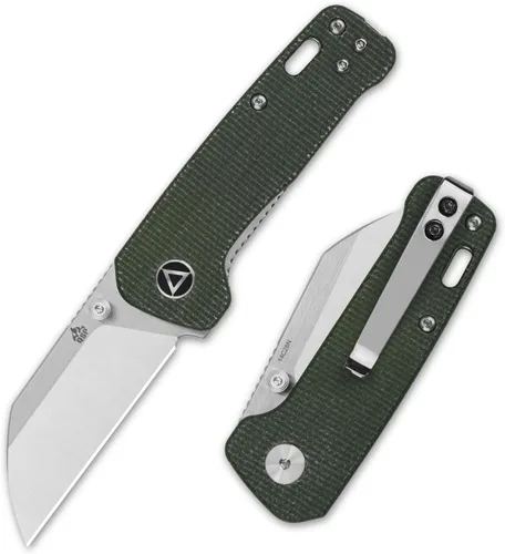 Miniatura 6 de QSP Penguin - Cuchillo de bolsillo mini plegable, hoja de 2.25" Sandvik 14C28N de dos tonos satinado EDC, mango G10 con superposición CF azul