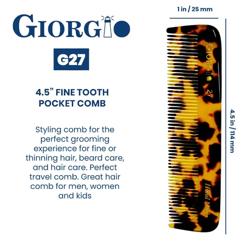 Miniatura 3 de Giorgio G27 - Peine de bolsillo para dientes finos, hecho a mano, alisador de pelo para el cuidado diario del cabello, bigote y barba para hombres