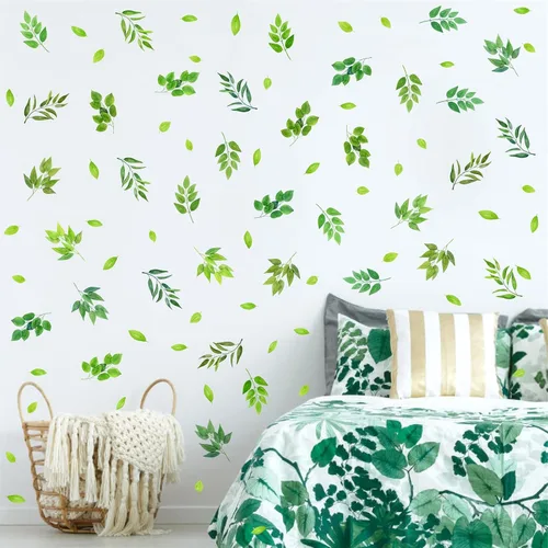 Miniatura 3 de Calcomanías de pared de hojas verdes, calcomanías de hojas de árbol para despegar y pegar, calcomanías de hojas botánicas extraíbles de plantas