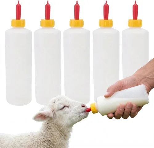 Juego de biberones y pezones de cabra, 5 juegos de leche para animales pequeños, pezón Pritchard para cabras de 13.5 fl oz, biberones de lactancia