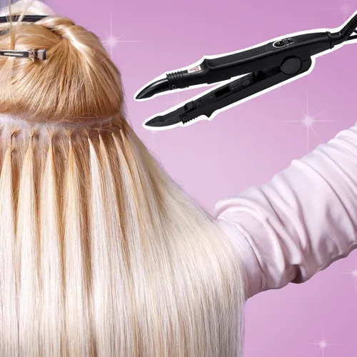 Miniatura 5 de Zhehao Herramienta de extensiones de cabello, cabeza C, punta en U, varilla de conector de hierro con 2 bolsas de queratina pegamento granulado Negro