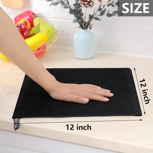 Miniatura 5 de Homaxy Paños de cocina de 100% algodón con tejido de gofre, ultra suaves, absorbentes, de secado rápido, 12 x 12 pulgadas, paquete de 8, color negro