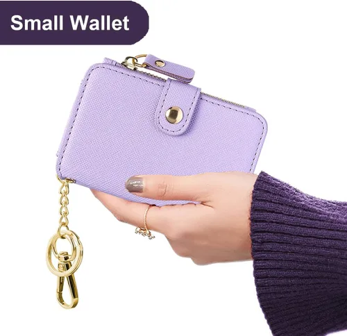 Miniatura 45 de Cartera con llavero, tarjetero con bloqueo RFID de piel, funda para tarjetas de crédito con cremallera para mujer
