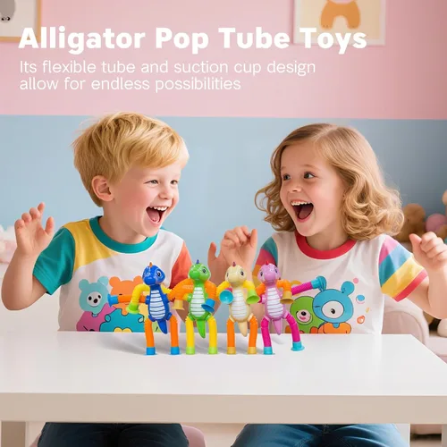 Miniatura 4 de DoDoMagxanadu Tubos Pop Tubes Fidget Toys para niños, paquete de 4 juguetes telescópicos con ventosa para edades de 3, 4, 5, 6, 7, juguetes
