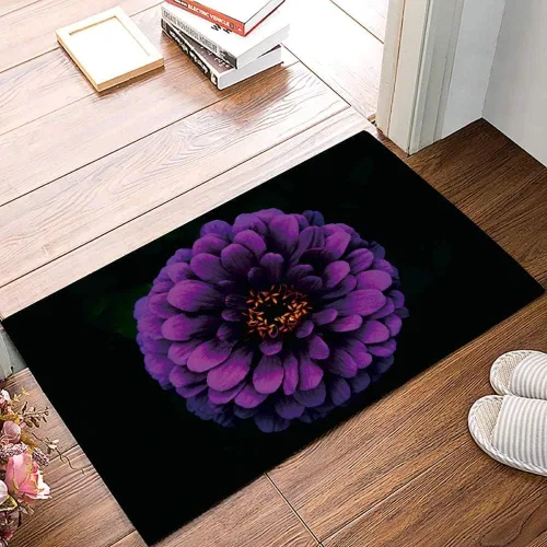 Felpudo de dalia floral morado antideslizante para interiores y exteriores, tapete decorativo para puerta de bienvenida, para baño, dormitorio, sala
