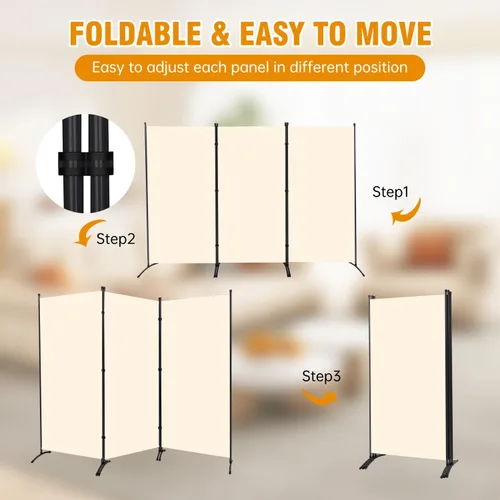 Miniatura 3 de CHOSENM Pantallas plegables de privacidad de 3 paneles, divisor de pared de 6 pies de alto con marco de metal, divisor de habitación independiente