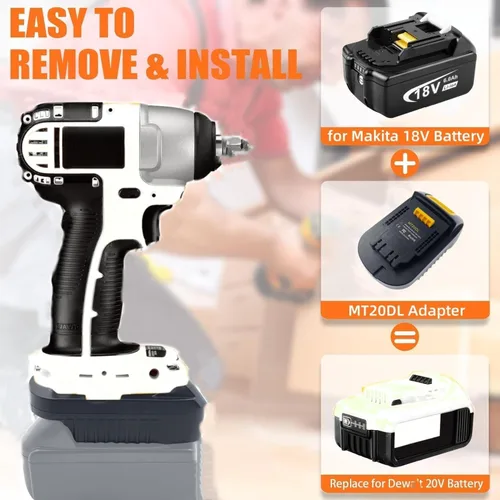 Miniatura 2 de Adaptador de batería MT20DL para Makita para Dewalt, para batería Makita de 18 V Convertir a para herramientas eléctricas Dewalt 20V (sin batería)
