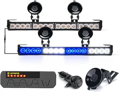 Xprite Barra de Luz LED Estroboscópica Dual de Asesor de Tráfico de Emergencia con Controlador, Soporte de Ventosa para Parabrisas, Barras de Luz