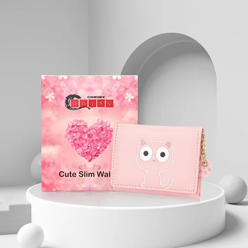 Miniatura 70 de CONISY Lindas carteras para mujer, de cuero con bloqueo RFID, pequeña cartera triple con ventana de identificación para niñas y mujeres