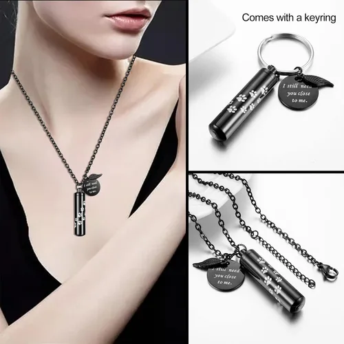 Miniatura 6 de Dletay Collar de urna de cremación cilíndrica para cenizas, collar de cenizas conmemorativas con dije de ala de ángel, recuerdo conmemorativo