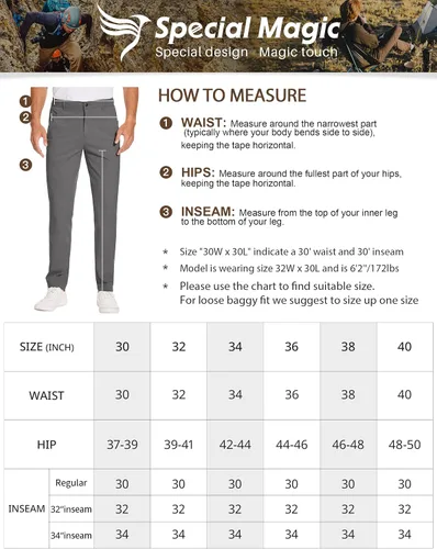 Miniatura 6 de SPECIALMAGIC Pantalones de golf para hombre, elásticos, ajustados, ligeros, con bolsillos con cremallera