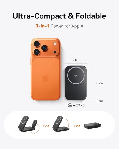 Miniatura 3 de INIU Estación de carga inalámbrica 3 en 1, cargador de viaje certificado Qi2 de 15W para múltiples dispositivos Apple, soporte de cargador Negro