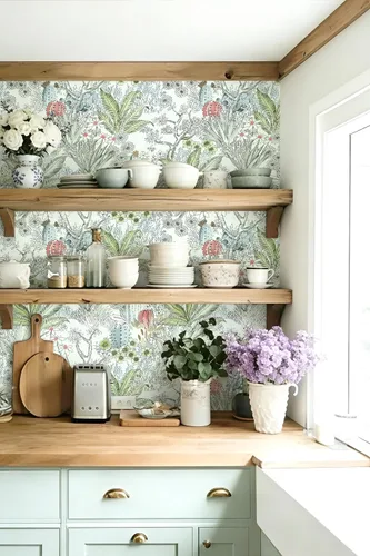 Miniatura 2 de Wudnaye Papel tapiz bohemio para despegar y pegar, papel tapiz Catus de 17.7 x 118.1 pulgadas, papel tapiz floral vintage para despegar y pegar