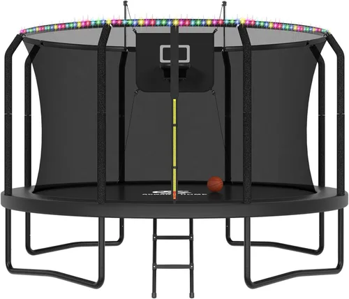 ACWARM HOME Trampoline Outdoor 8FT 10FT 12FT 14FT 15FT 16FT Trampoline with Basketball Hoop and LED Lights, Recreational Trampolines for Kids and