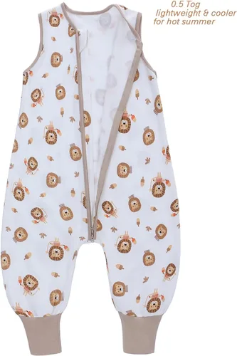 Miniatura 2 de Miracle Baby Saco de dormir con pies - 0.5 TOG 100% algodón transpirable, diseño sin mangas, saco de dormir para bebé León