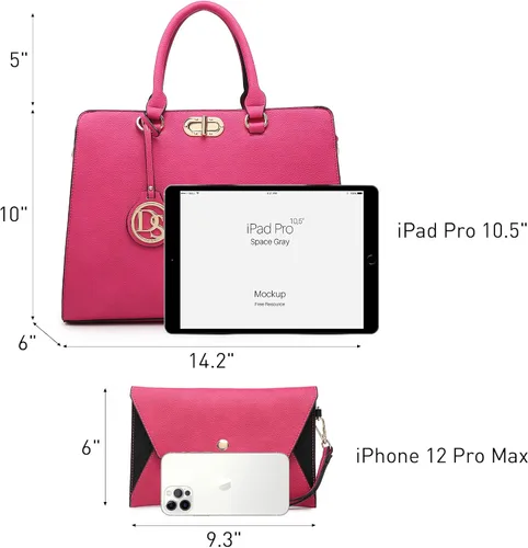 Miniatura 4 de Dasein Bolsos de mano para mujer, bolsos de mano con asa superior, bolsos de trabajo, bolsos de hombro con embrague a juego, juego de 2 piezas