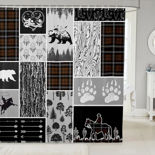 Miniatura 7 de Erosebridal Cortina de ducha de animales del bosque, cortina de ducha de oso ciervo, lobo, cortina de ducha de baño, cortina de baño impermeable