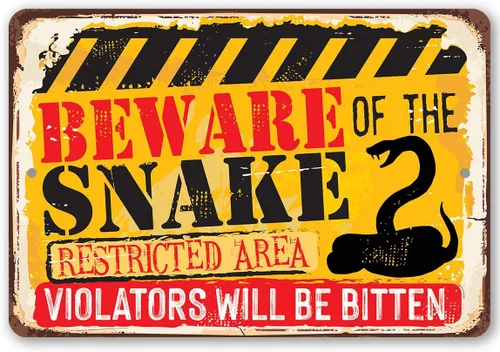 Beware of the Snake - Vintage Home Warning Sign, Yard and Gate Decoration, She Shed Outdoor Decor Garden and Camping Sign, 8x12 Use Indoors or