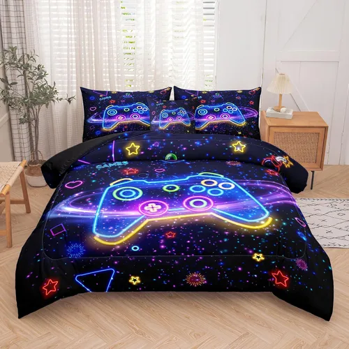 Miniatura 8 de MWMWMW Juego de edredón gaming de 5 piezas para niños, juegos de ropa de cama twin para niños, juego de edredón tamaño twin para niños con 1