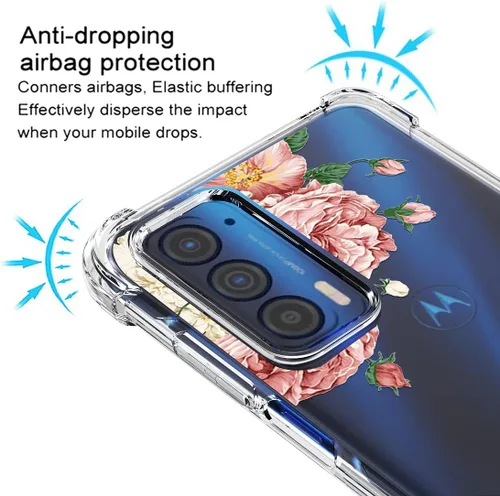 Miniatura 5 de Osophter Funda para Moto Edge 2021, Moto Edge 5G UW, transparente, esquinas reforzadas con flores, TPU para absorción de golpes, flexible