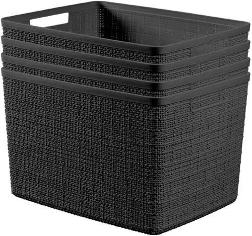 Miniatura 24 de Curver Juego de 6 cestas decorativas de plástico de yute mediano de 12 litros, para organización y almacenamiento, contenedores perfectos para Negro