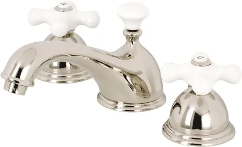 Miniatura 13 de Kingston Brass KS3961PX Restoration Grifo de lavabo generalizado con mango cruzado de porcelana, cromo pulido, centro ajustable de 8 pulgadas