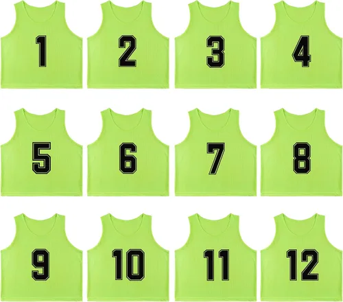 RE-HUO Paquete de 12 chalecos numerados (1-12) para hacer deporte, baberos de entrenamiento para baloncesto, fútbol, voleibol y béisbol