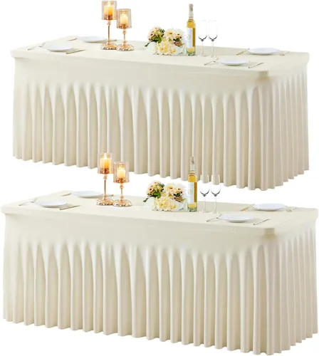Miniatura 38 de Paquete de 2 manteles color azul bebé para mesas rectangulares de 6 pies, mantel ajustable de elastano, fundas de mesa elásticas de 6 pies, manteles