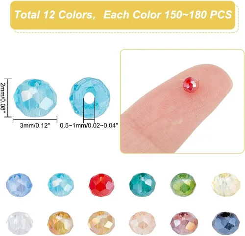 Miniatura 2 de PH PandaHall Briolette - Cuentas de vidrio facetadas de 0.118 pulgadas, 1200 unidades, 1200 unidades, 12 colores, cuentas de cristal checo