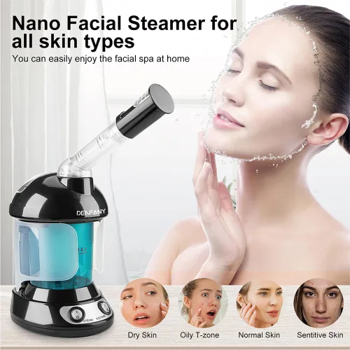 Miniatura 9 de Vaporizador Facial - DENFANY Vaporizador Facial Nano Iónico con Brazo Giratorio Extensible de 360° - Vaporizador Facial Portátil para Cuidado Azul