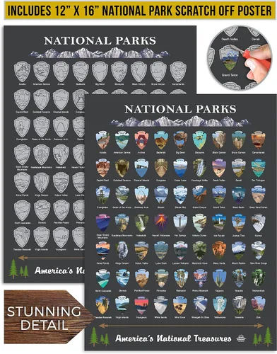 Miniatura 2 de Bright Standards Póster para raspar con mapa de Estados Unidos + los 63 parques nacionales de Estados Unidos (carbón/plata), mapa de viaje de 85
