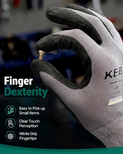 Miniatura 5 de Kebada W2 - Guantes de trabajo unisex, aptos para pantalla táctil, con agarre, elásticos, recubiertos de nitrilo, para jardinería, manejo de Gris