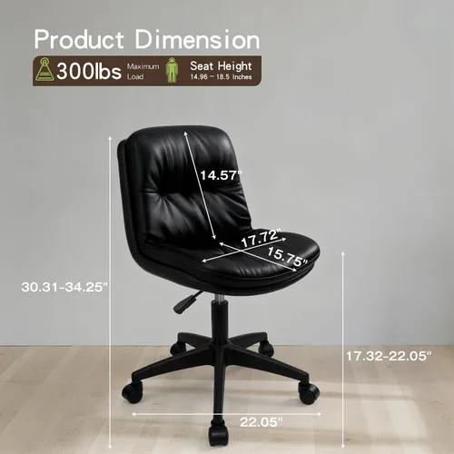 Miniatura 2 de Silla de oficina, silla de escritorio ergonómica con cojín acolchado y respaldo, altura ajustable y giro de 360°, silla de tareas sin brazos