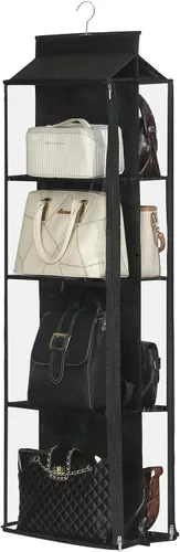 Miniatura 27 de Organizador de bolso colgante de 8 rejillas en 1 paquete con cremalleras dobles, organizador de bolso visible para armario, soporte