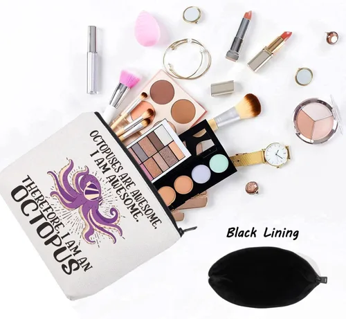 Miniatura 3 de LEVLO Bolsa de maquillaje cosmético de pulpo, regalo para amantes del pulpo, los pulpos son impresionantes bolsa de maquillaje con cremallera