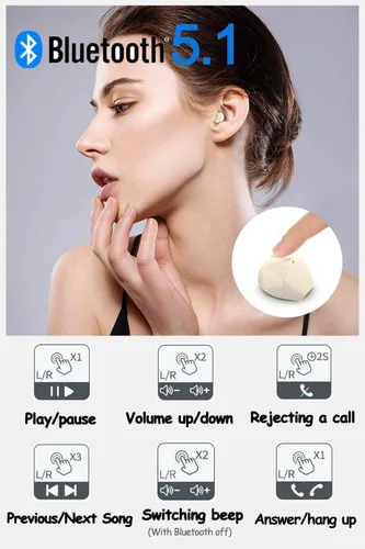 Miniatura 5 de Auriculares invisibles pequeños, mini, inalámbricos, Bluetooth, discretos, para música, hogar, trabajo