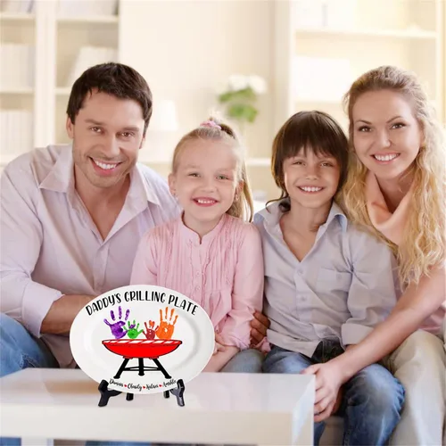 Miniatura 4 de Plato personalizado para asar para papá con nombres de niños, arte infantil, placa de servicio de impresión de mano para la familia, placa de Plato