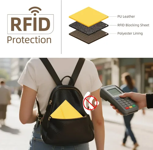 Miniatura 41 de Zoppen - Billetera de viaje con bloqueo RFID multiusos (Ver.4) Portatarjetas de pasaporte y vacunas, organizador de documentos de tres pliegues