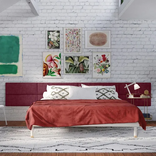 Miniatura 2 de Jaxx Panelist - Cabecero acolchado moderno, juego de 4 paneles para montar en la pared, tamaño King, microterciopelo rojo vino Vino Rojo