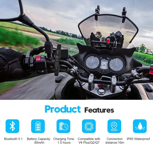 Miniatura 2 de SolaMr Q8 EUC Intercomunicador de motocicleta Bluetooth mango de control remoto para control FM, respuesta telefónica, conmutación de música