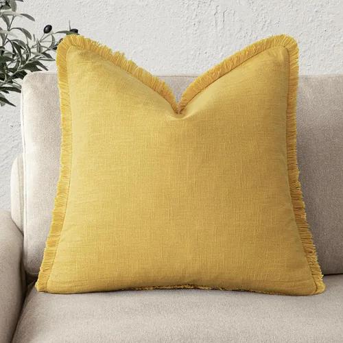 Miniatura 55 de Foindtower Fundas de almohada decorativas de lino con flecos, acogedora funda de cojín bohemia estilo farmhouse con borlas, funda de almohada