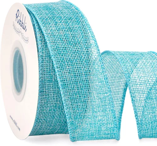 Miniatura 12 de Ribbli Cinta con alambre de arpillera verde manzana, 1-1/2 pulgadas x 10 yardas, cinta con borde con alambre para lazo grande, corona, decoración