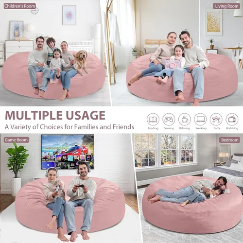 Miniatura 154 de Puf de 5 pies, puf grande con relleno de espuma viscoelástica, sofá puff esponjoso con funda de terciopelo holandés, puf redondo para sala de estar
