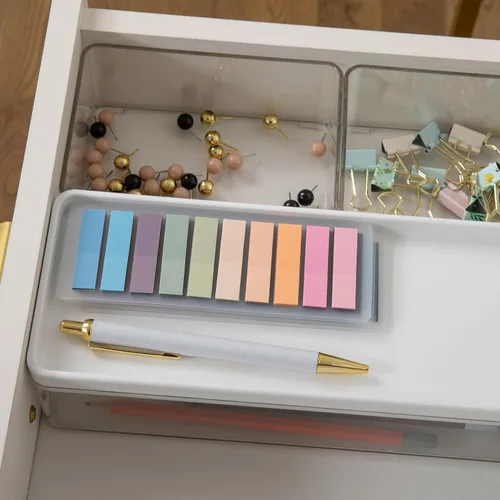 Miniatura 5 de Martha Stewart Grady - Cajas de almacenamiento apilables de plástico transparente con tapas de plástico blanco, juego de 3 Tapa de plástico