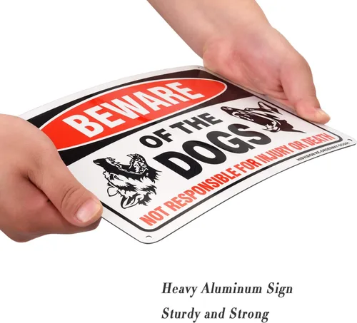 Miniatura 4 de Letrero con texto en inglés "Beware of Dog", paquete de 2 letreros de 10 x 7 pulgadas, libre de óxido, 40 aluminio, impresión UV, gráficos Rojo-2